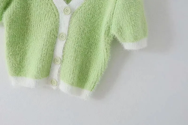 Fashion button short single-breasted sweater T-shirt