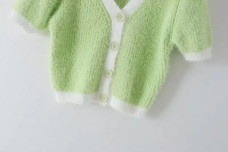 Fashion button short single-breasted sweater T-shirt