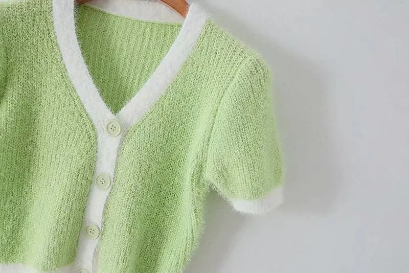 Fashion button short single-breasted sweater T-shirt