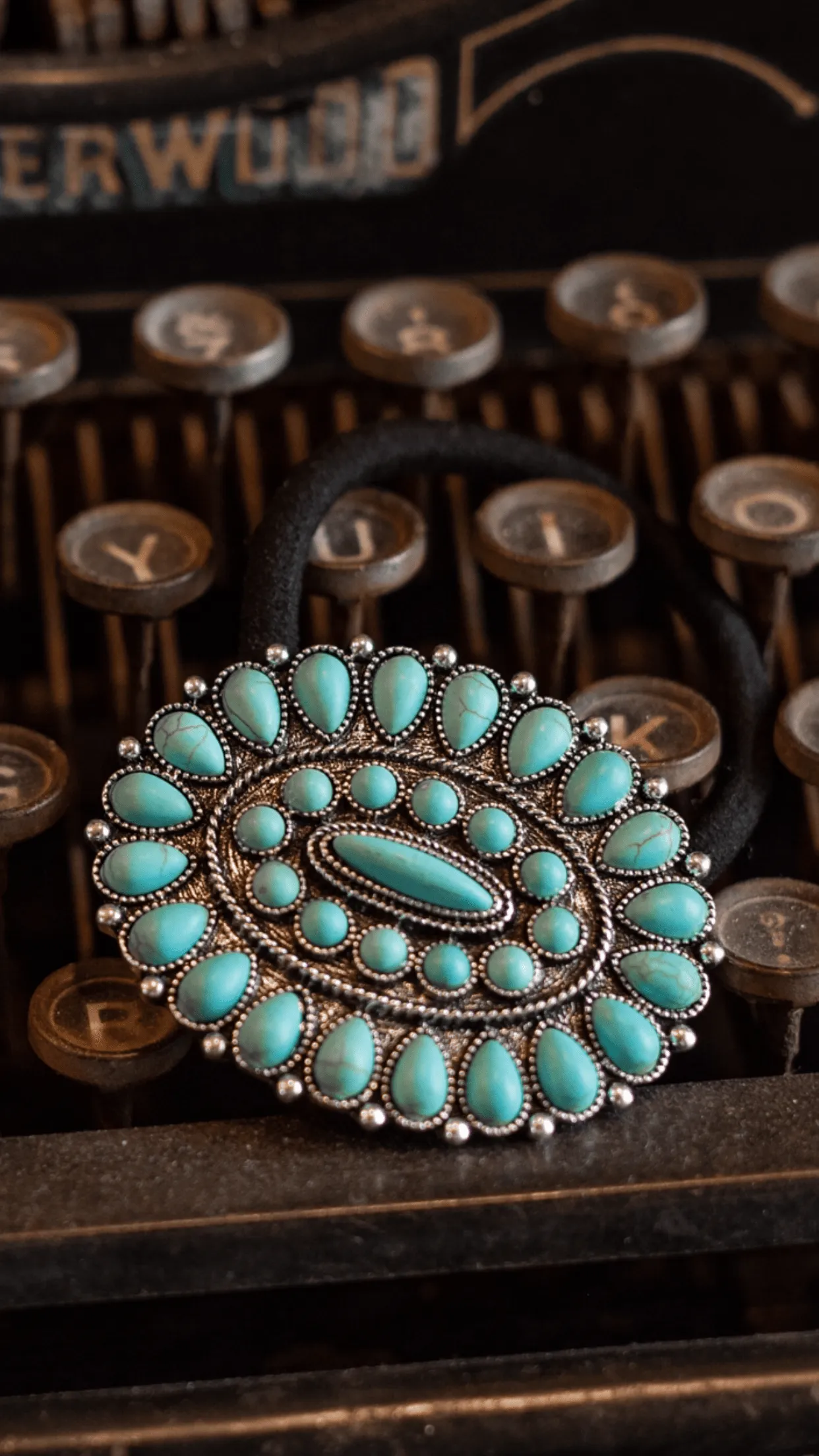 Fashion Oval Round & Teardroop Turquoise Cluster Hair Tie