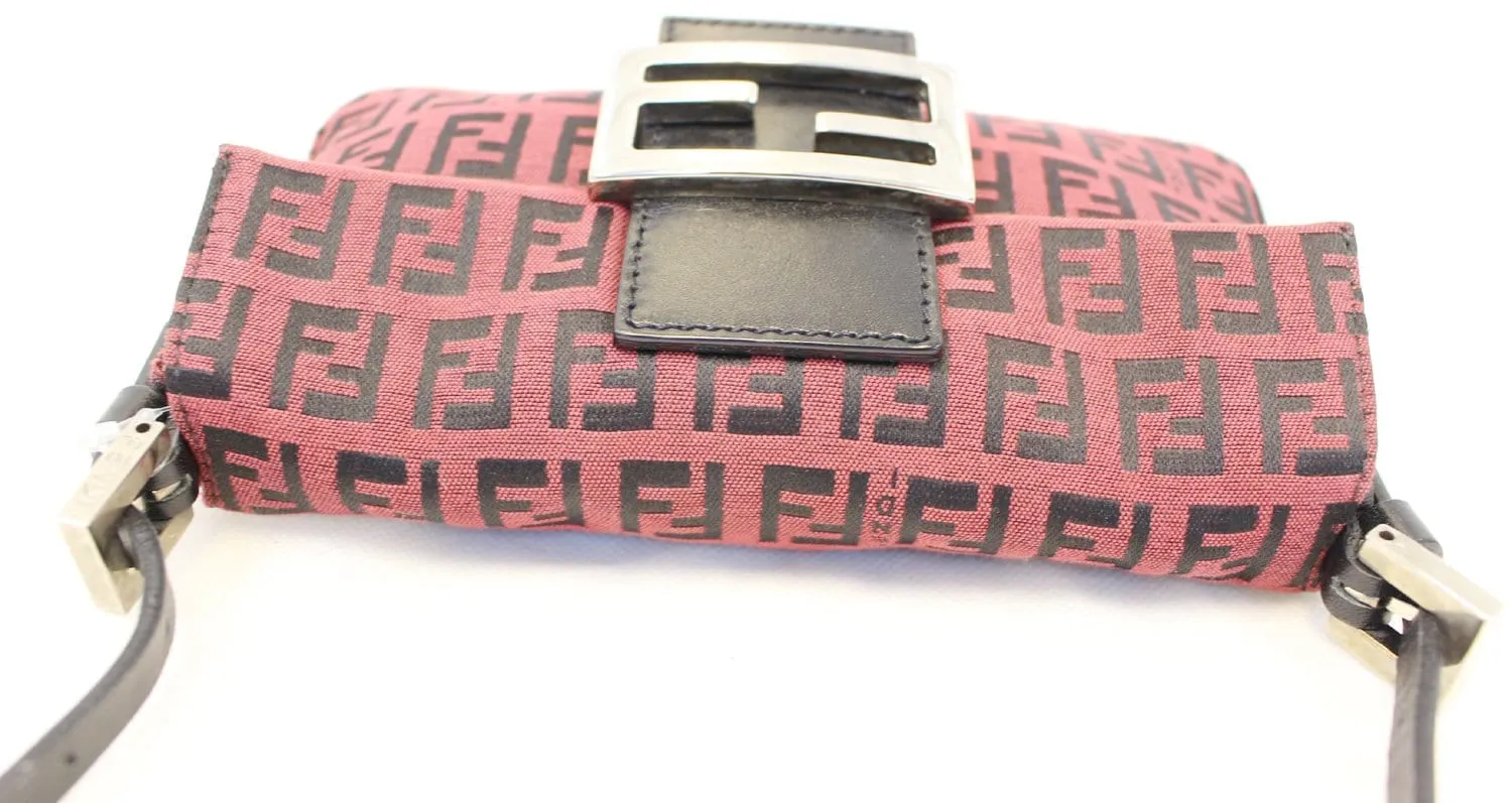 FENDI Zucca Black Burgundy Monogram Canvas Hobo Bag