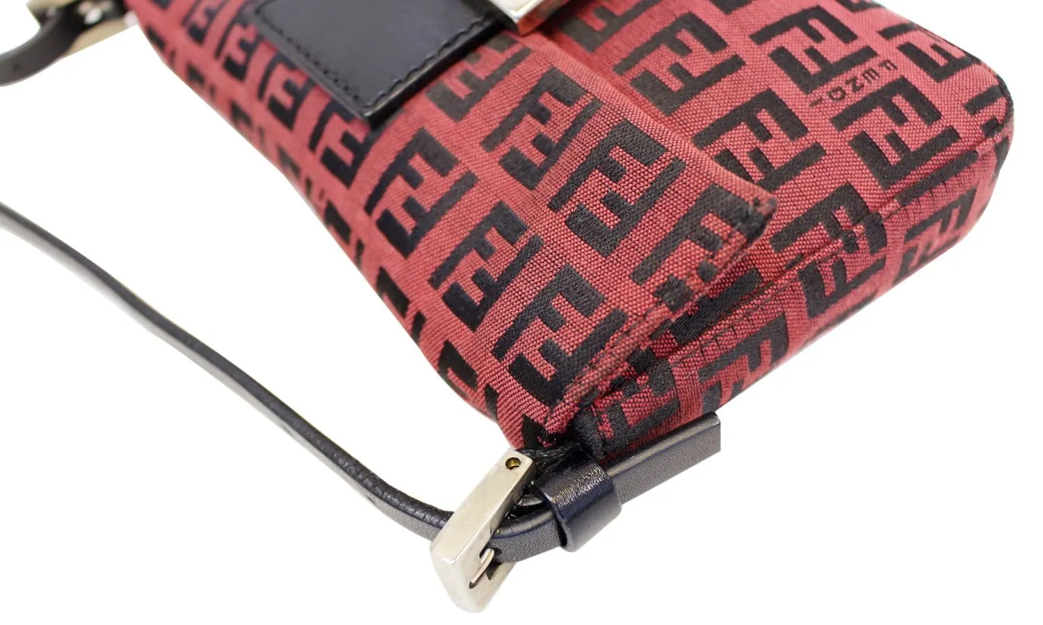 FENDI Zucca Black Burgundy Monogram Canvas Hobo Bag