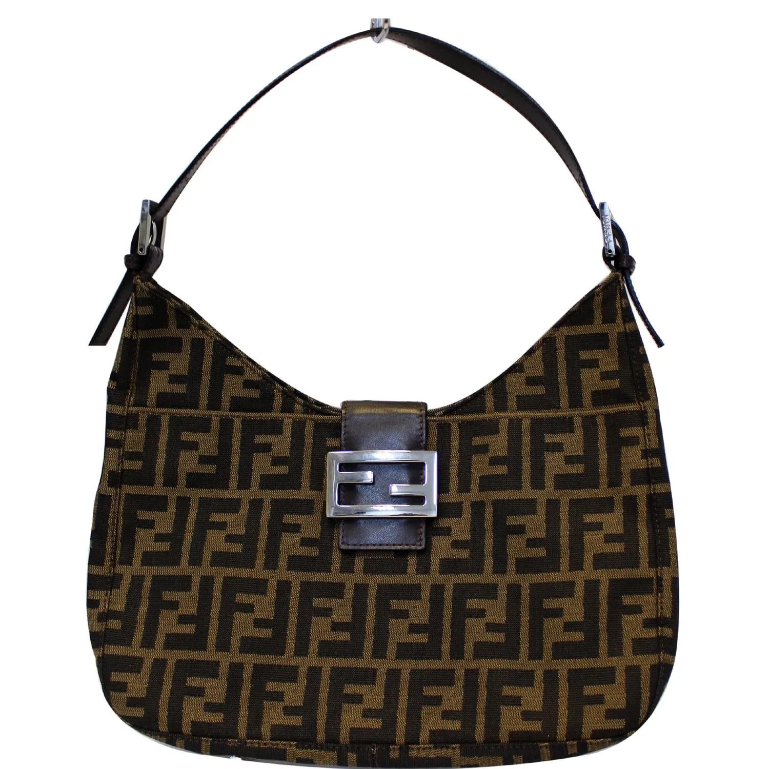 FENDI Zucca Canvas Hobo Shoulder Bag Brown