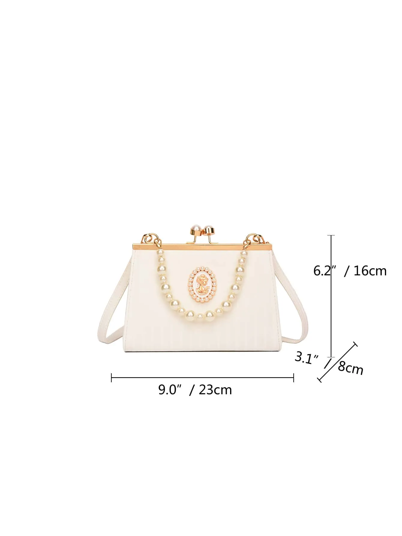 Figure & Faux Pearl Decor Kiss Lock Square Bag - White- FD ⚡