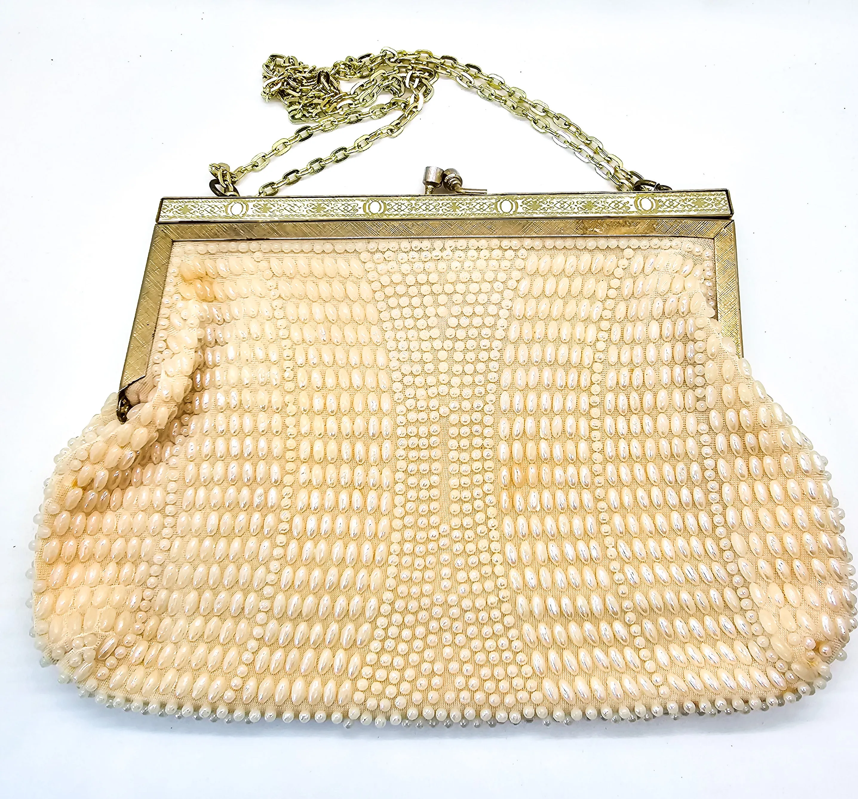 Fine Arts Bag Company Cream vintage beaded pearl purse handbag
