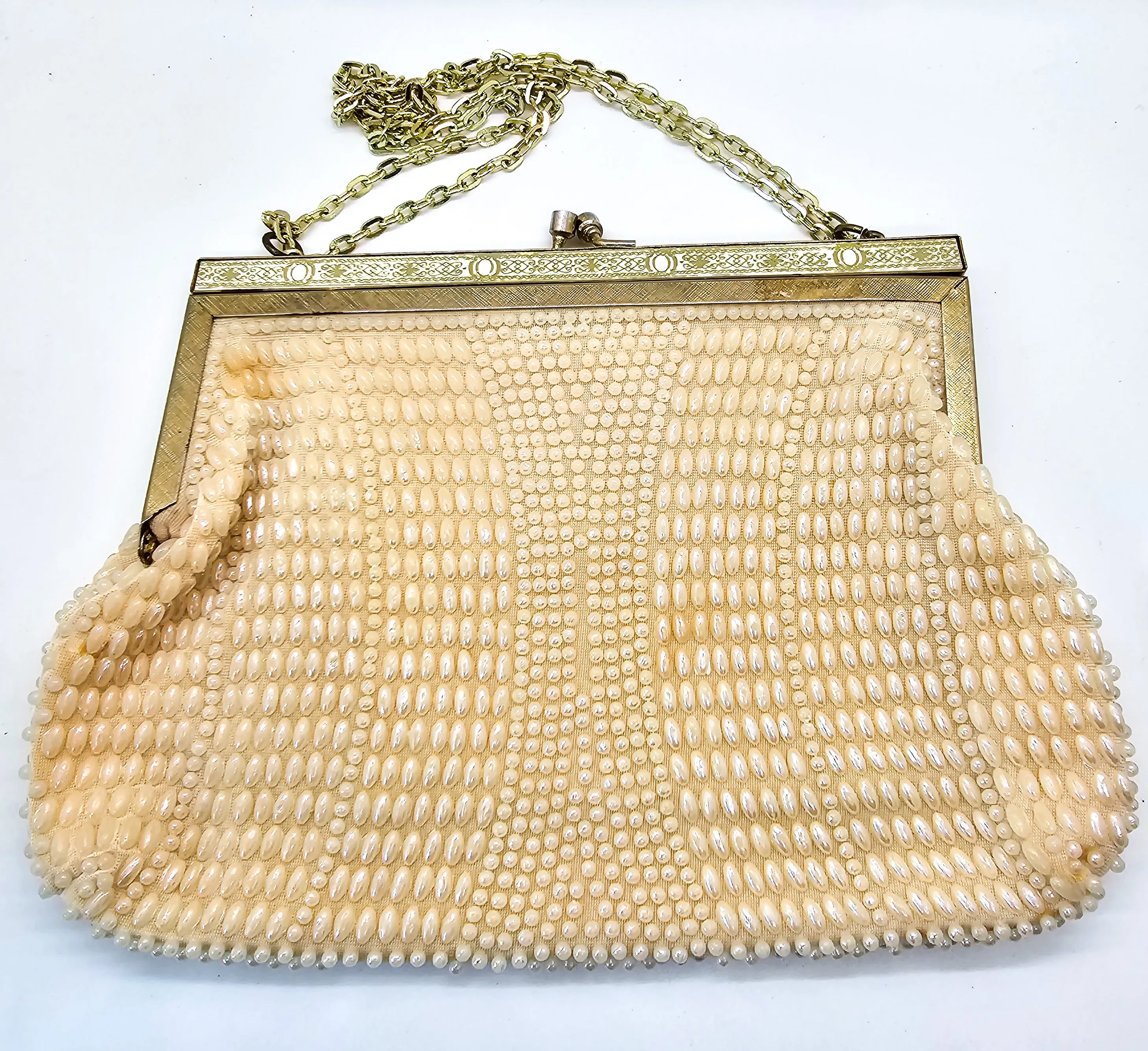 Fine Arts Bag Company Cream vintage beaded pearl purse handbag