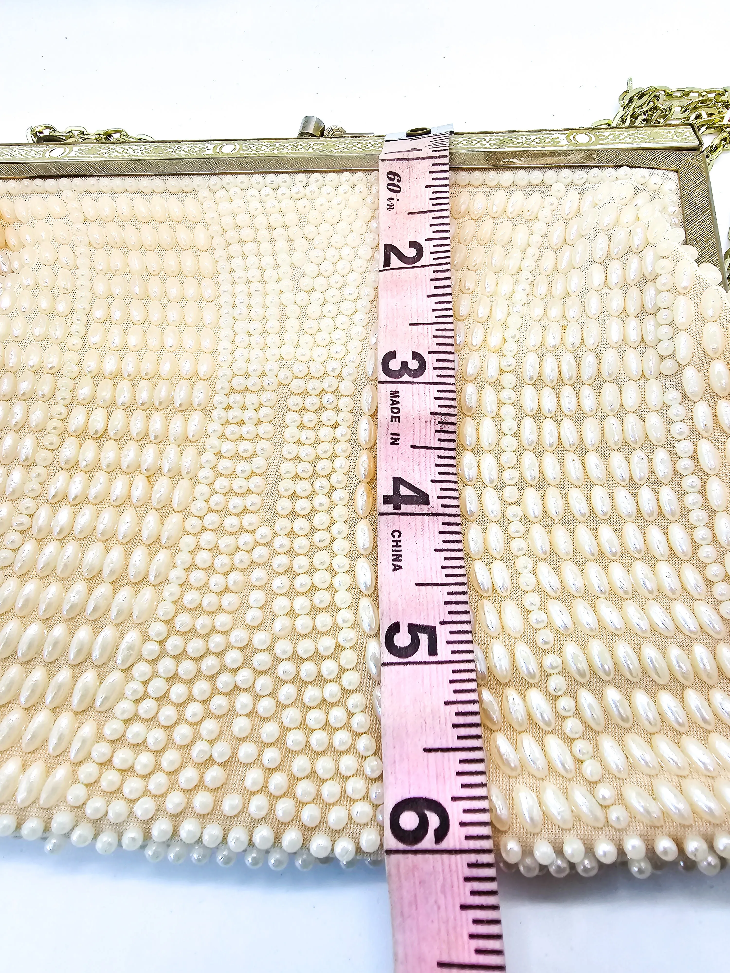 Fine Arts Bag Company Cream vintage beaded pearl purse handbag