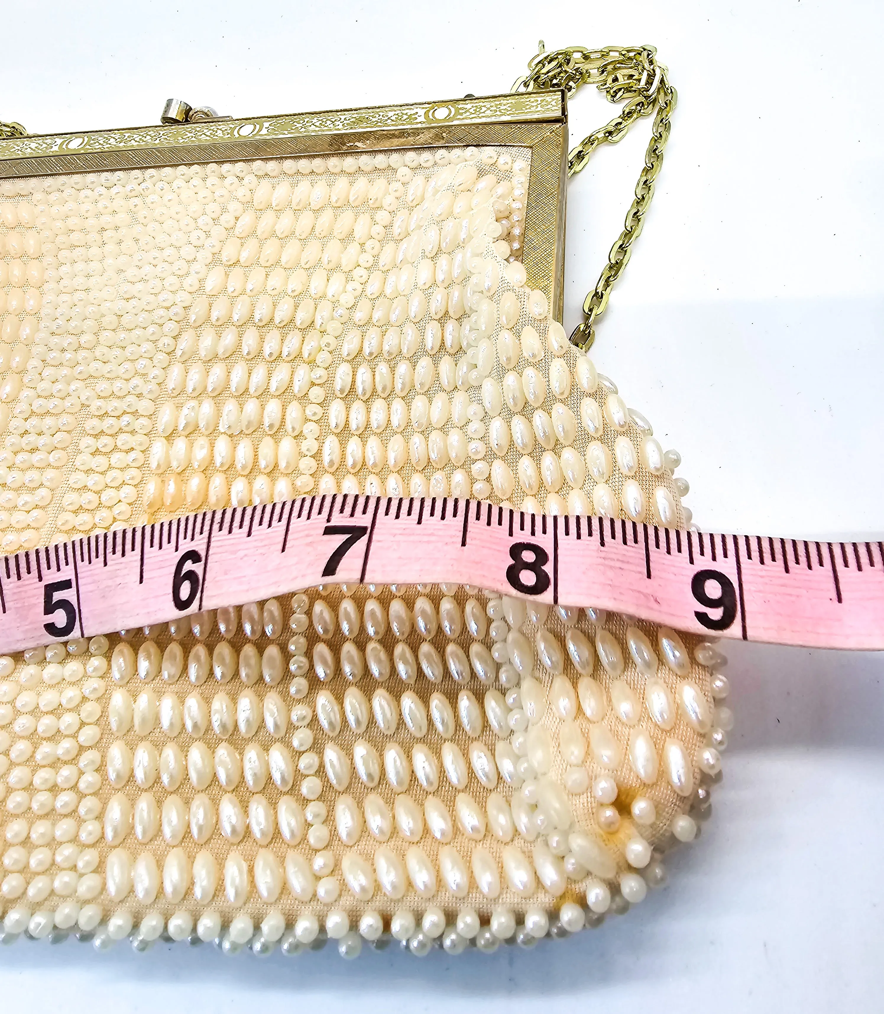 Fine Arts Bag Company Cream vintage beaded pearl purse handbag