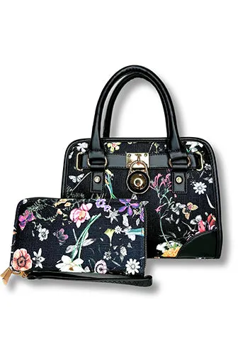FLORAL LOCK SATCHEL WITH MATCHING WALLET SET(MMA1028) <Bundle>