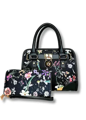 FLORAL LOCK SATCHEL WITH MATCHING WALLET SET(MMA1028) <Bundle>