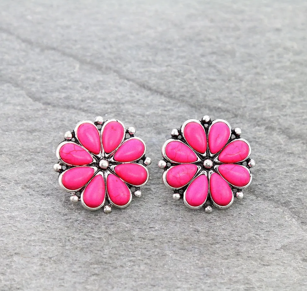 Foster Stone Flower Fashion Earrings - 1.15"