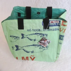 Fresh Kiwi Green Tote Made from Recycled Commercial Fish Food Bags, Fair Trade and Fun!