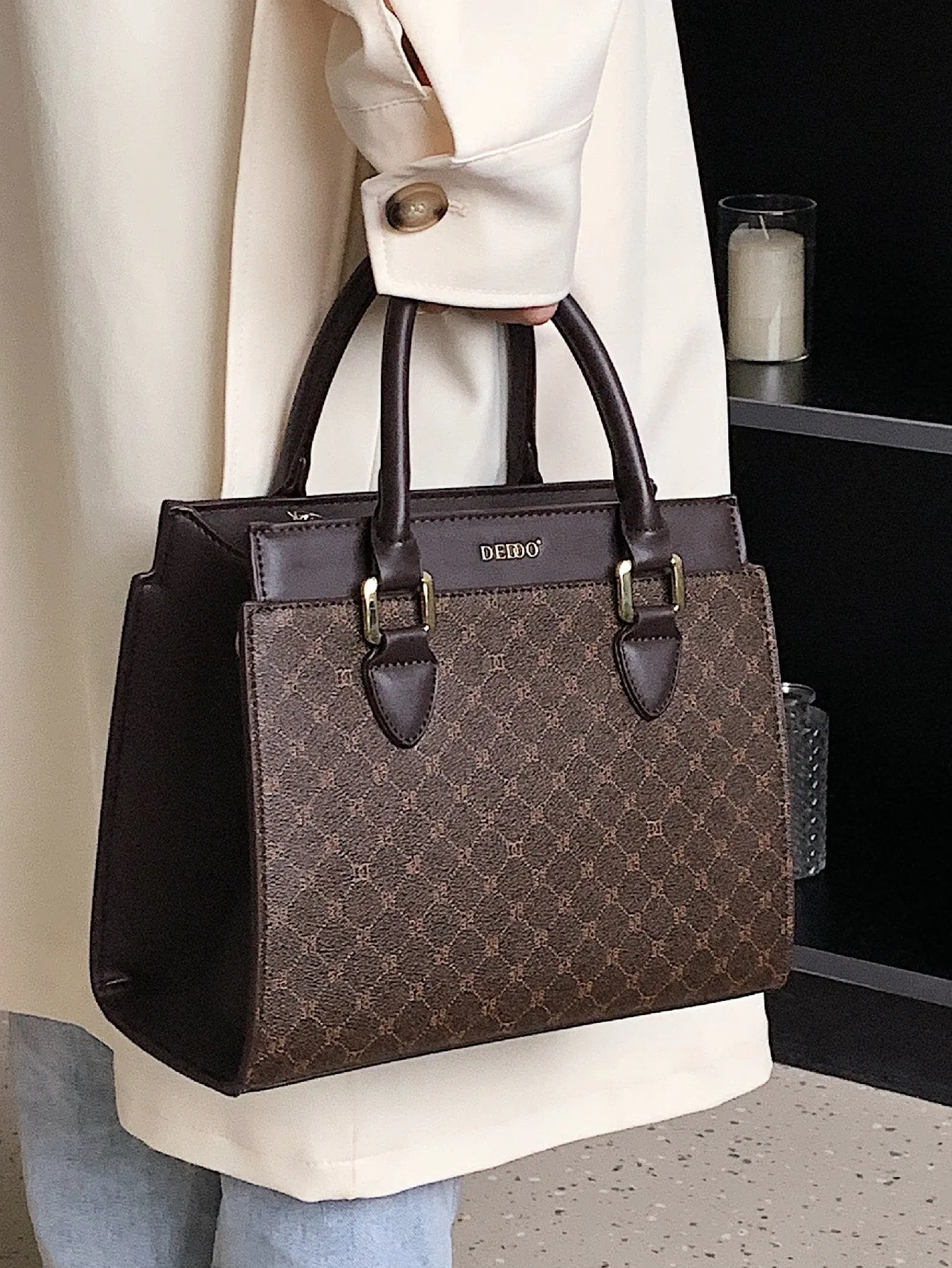 Geometric Pattern cross-body handbag - Brown