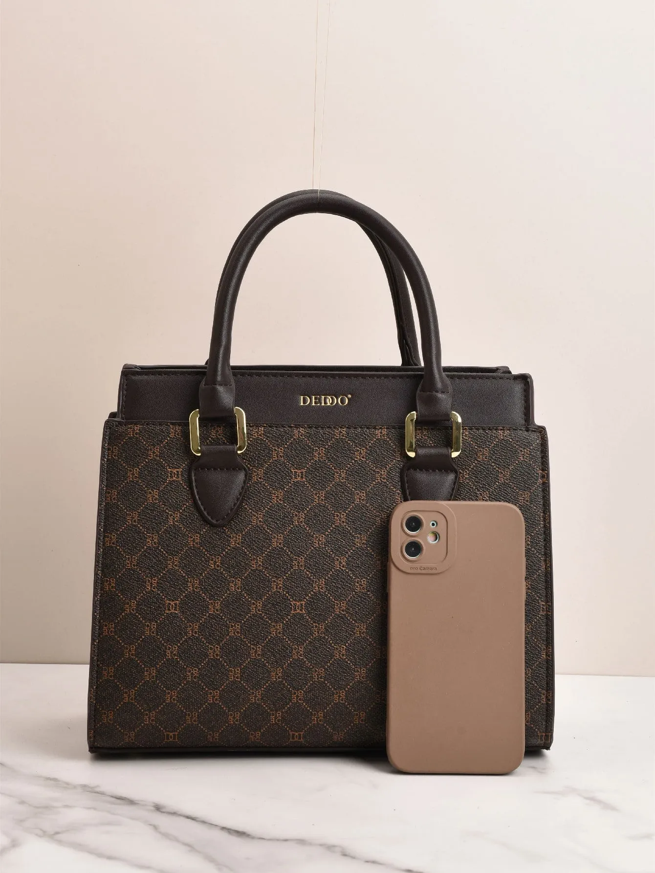 Geometric Pattern cross-body handbag - Brown