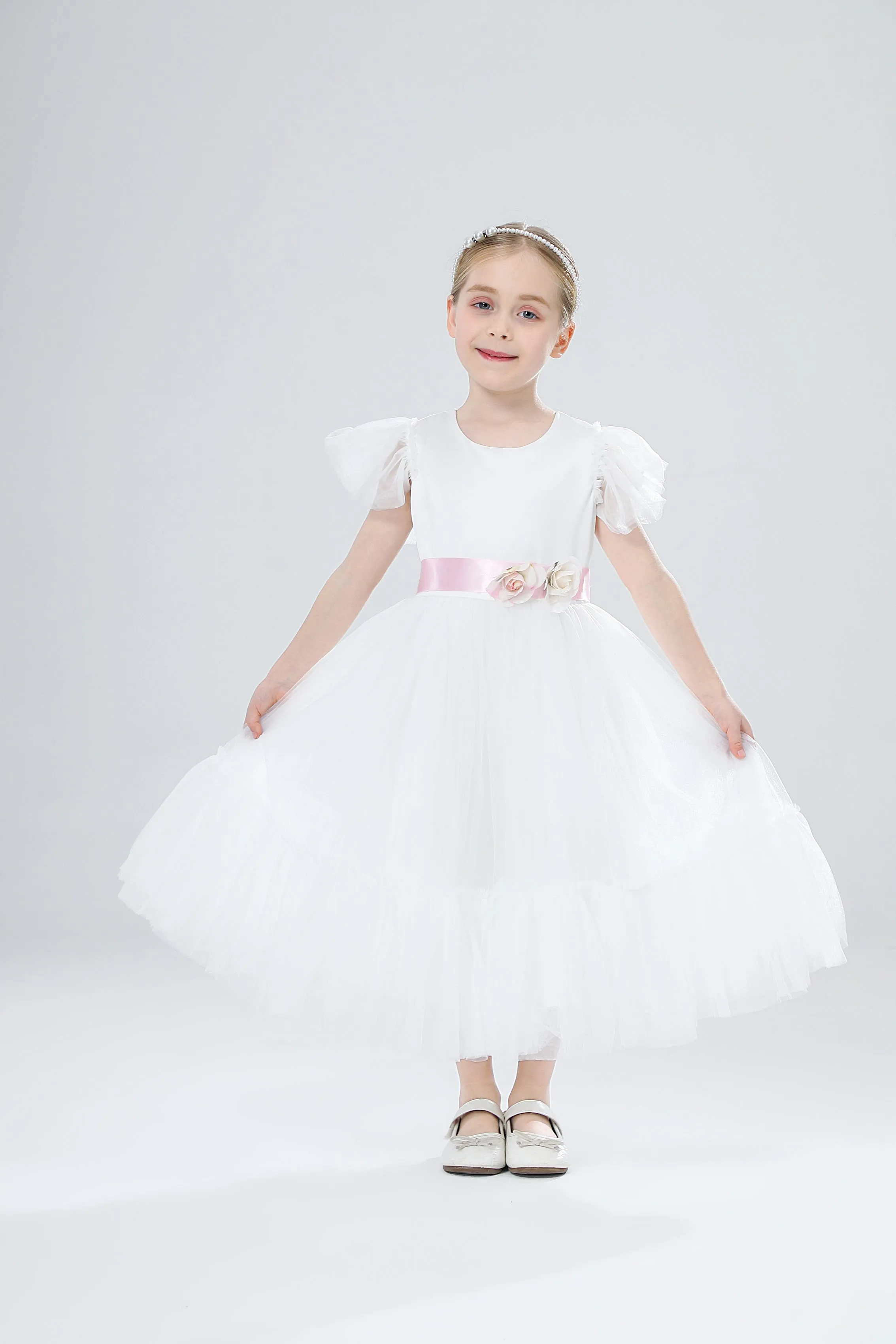 Girls Boutique Party Wear Elegant Tulle Dress - White
