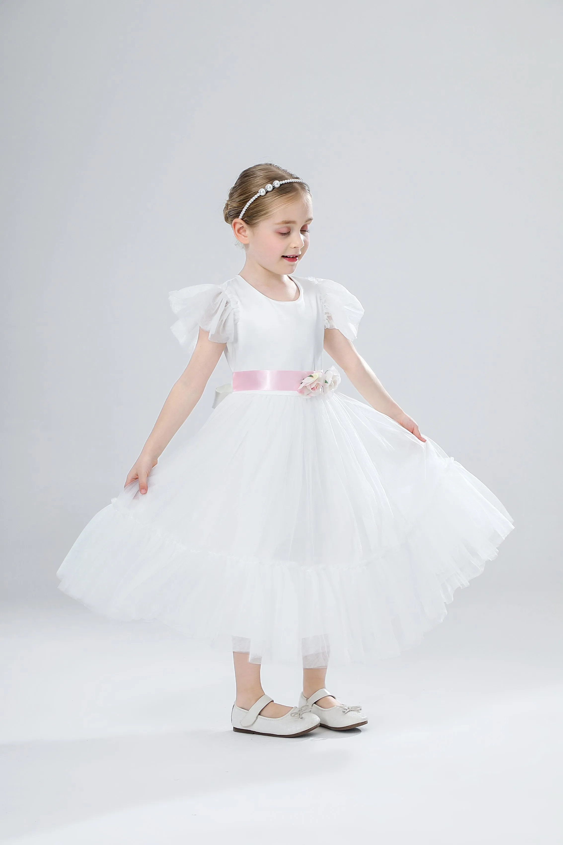 Girls Boutique Party Wear Elegant Tulle Dress - White