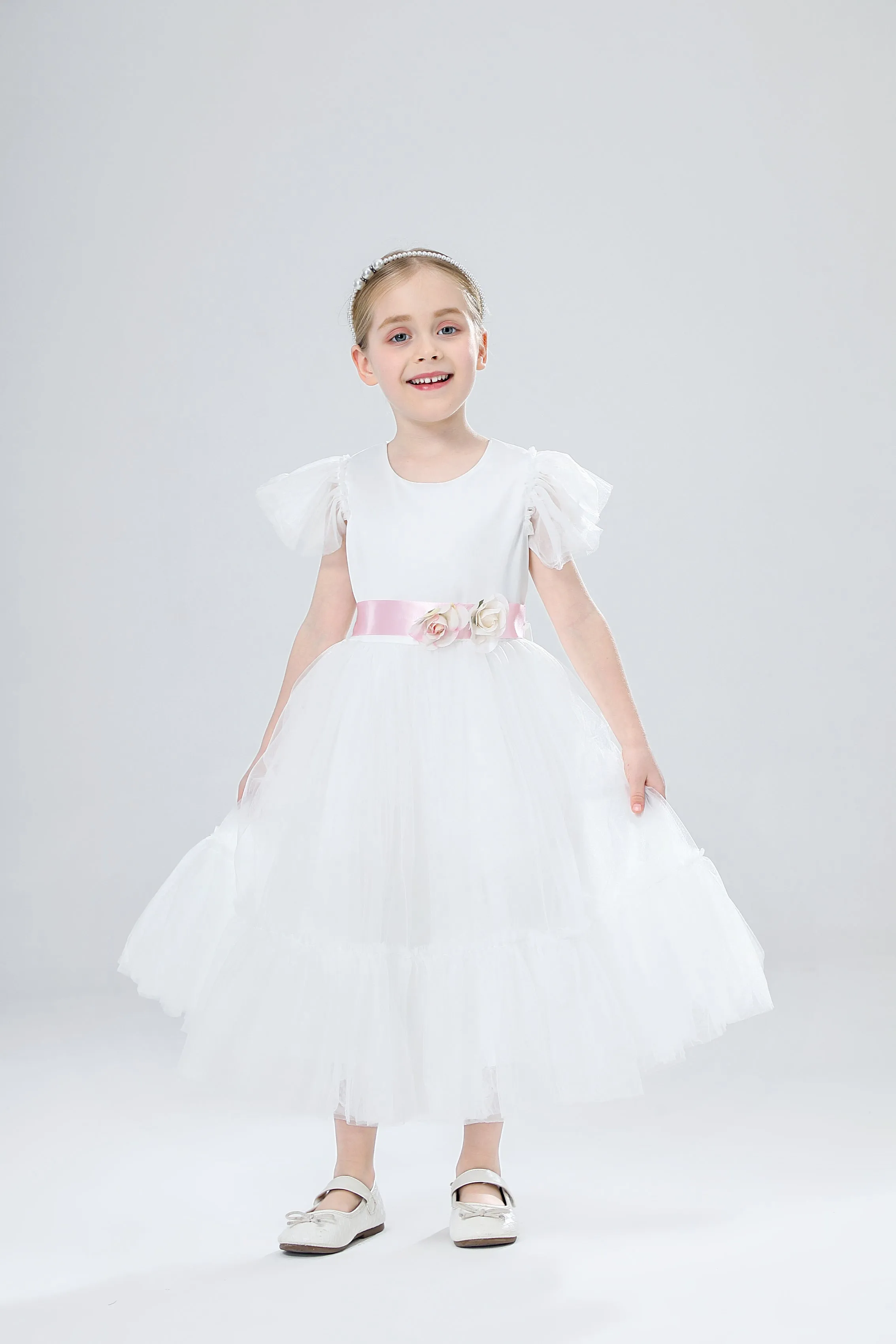 Girls Boutique Party Wear Elegant Tulle Dress - White