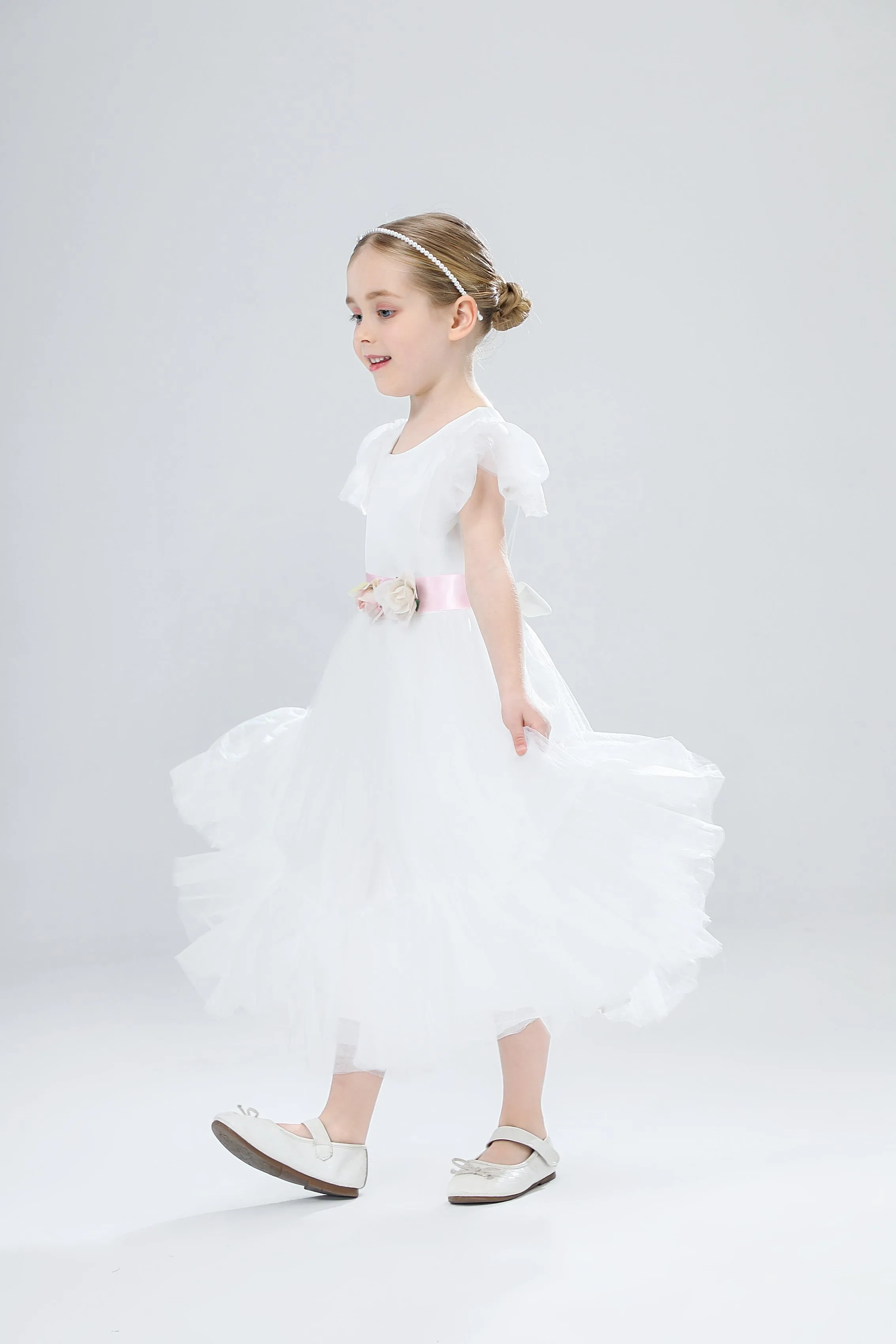 Girls Boutique Party Wear Elegant Tulle Dress - White