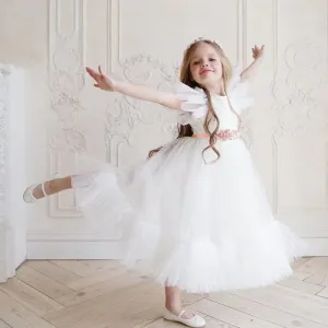 Girls Boutique Party Wear Elegant Tulle Dress - White
