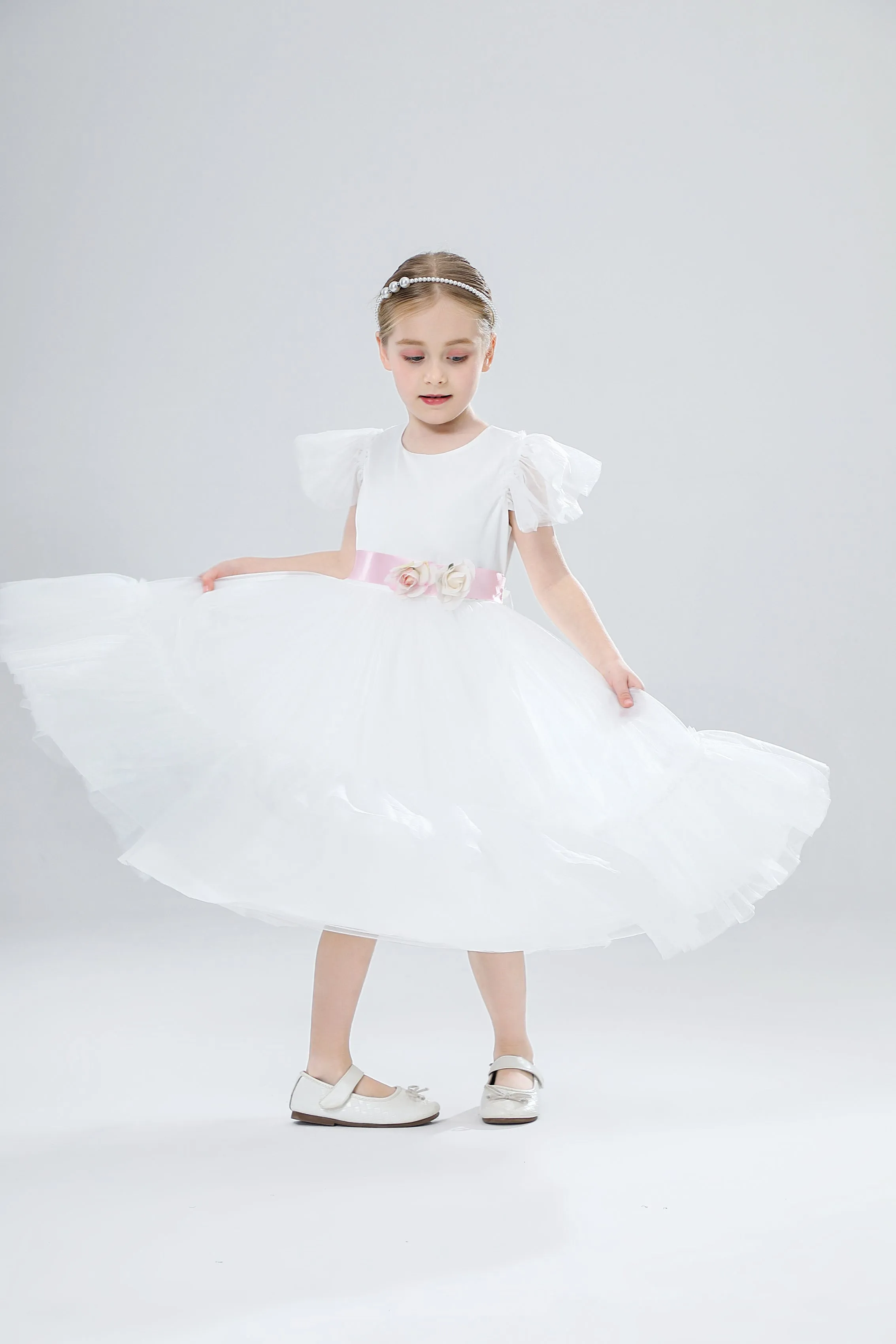 Girls Boutique Party Wear Elegant Tulle Dress - White