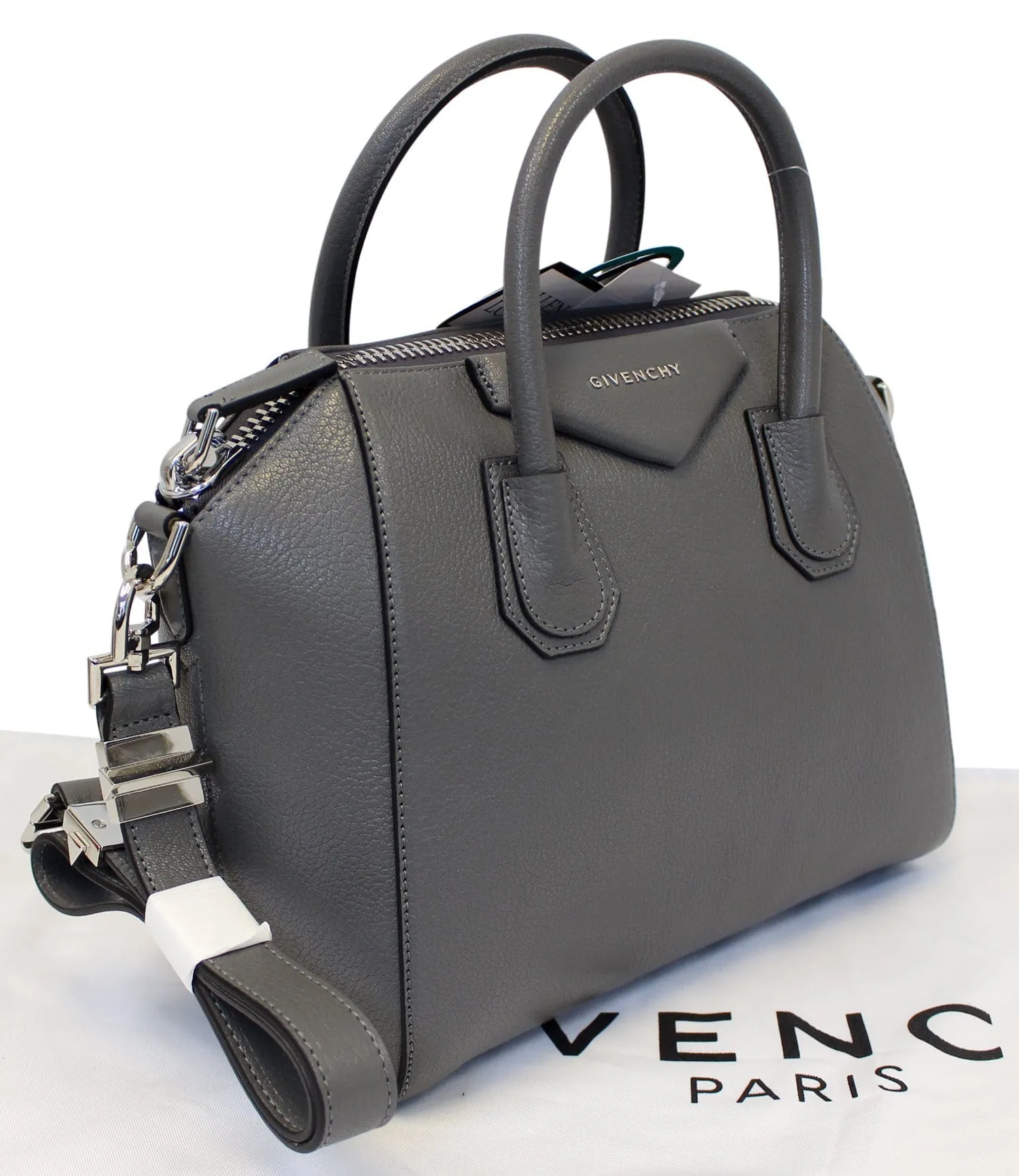 GIVENCHY Dark Grey Goatskin Leather Small Antigona Shoulder Bag