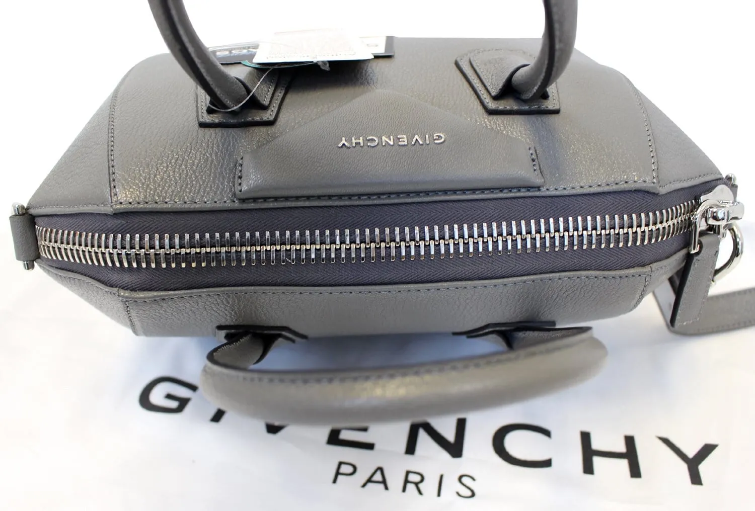 GIVENCHY Dark Grey Goatskin Leather Small Antigona Shoulder Bag