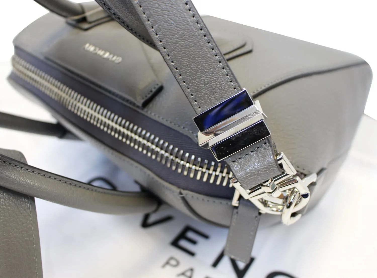 GIVENCHY Dark Grey Goatskin Leather Small Antigona Shoulder Bag