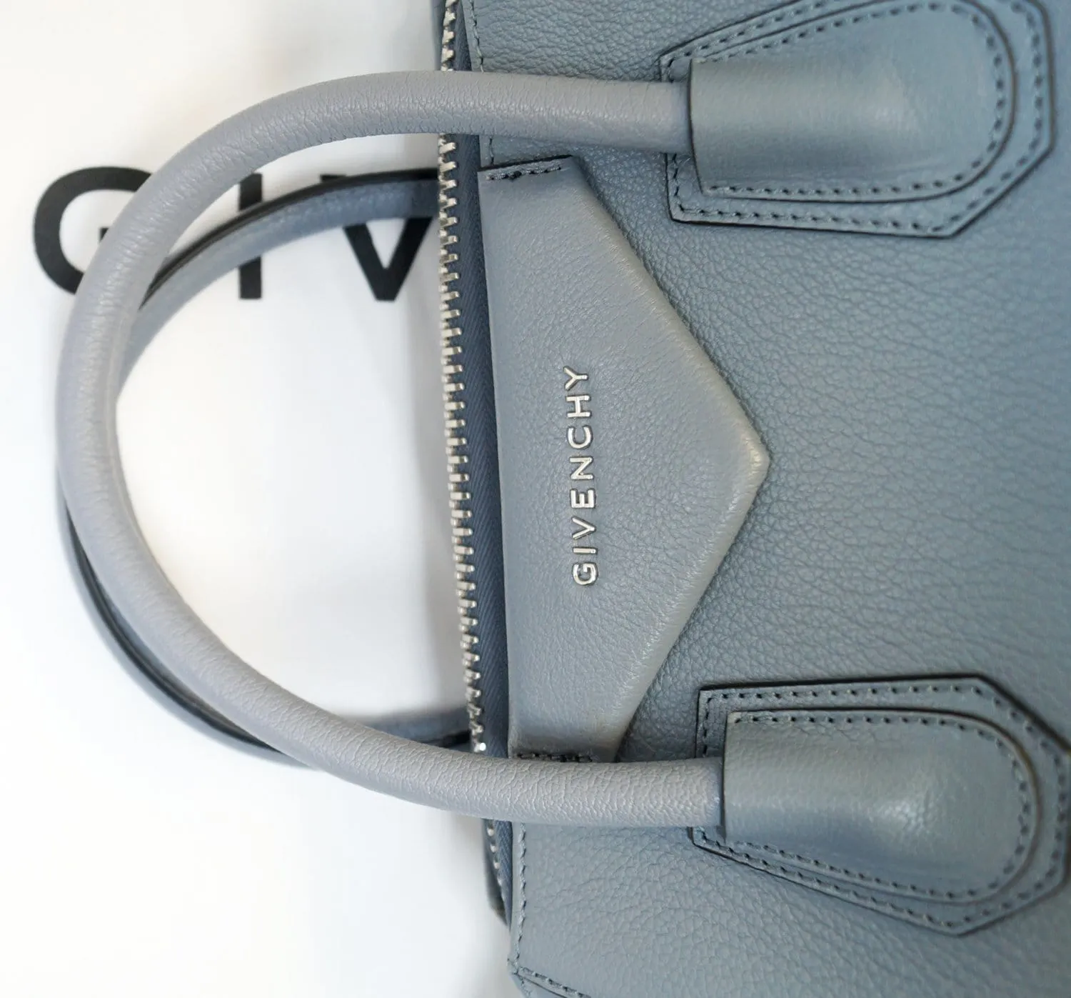 GIVENCHY Grey Goatskin Leather Small Antigona Shoulder Bag
