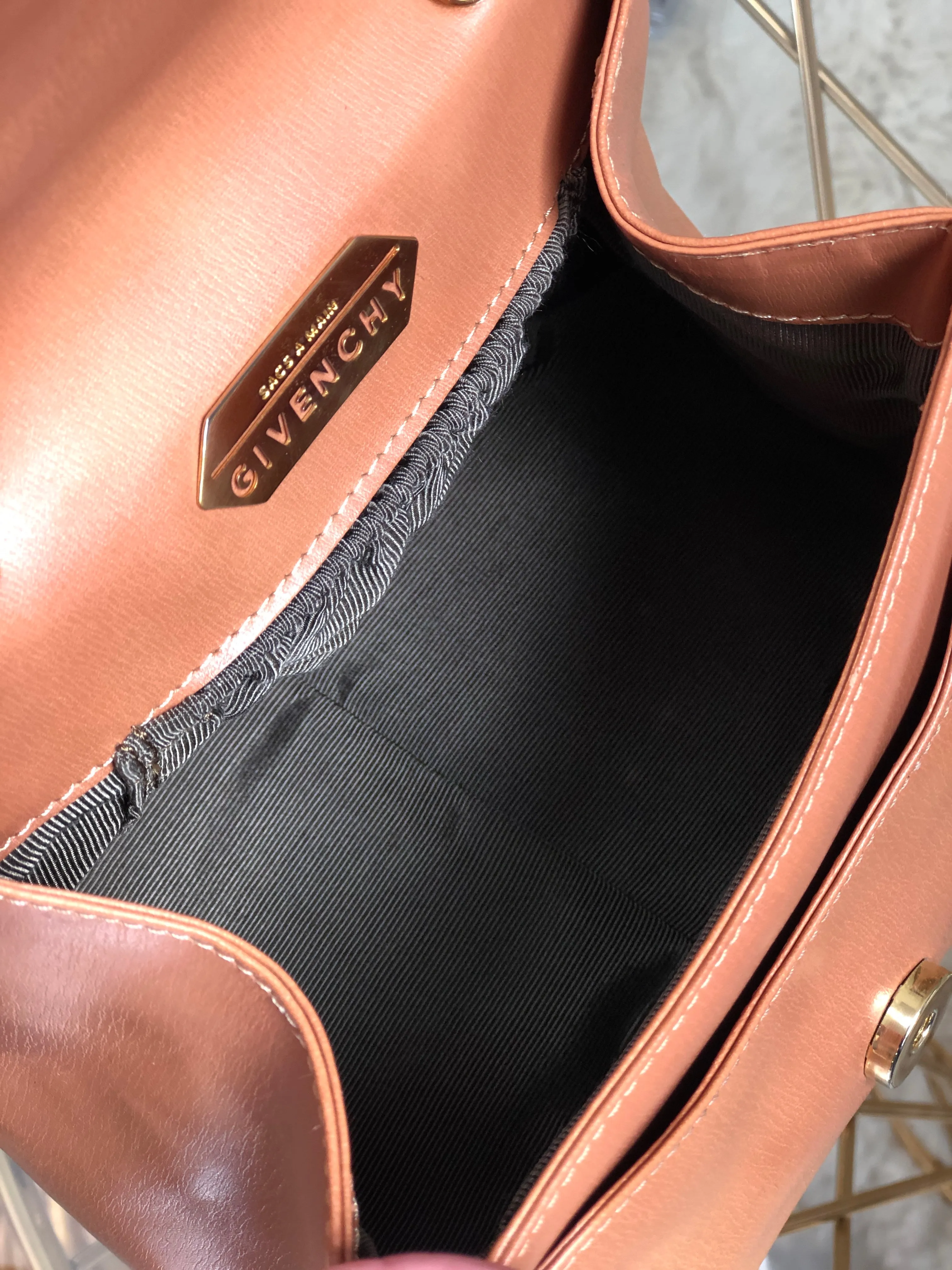 GIVENCHY  logo  Gancini Handbag Vanity bag Brown small minibag  Vintage Old yd4gsg