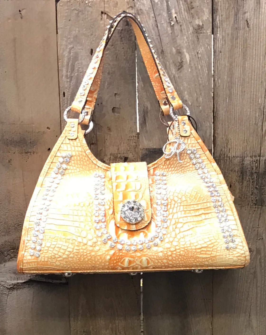 Glitter Orange Croc Leather With Swarovski Crystals