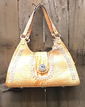 Glitter Orange Croc Leather With Swarovski Crystals