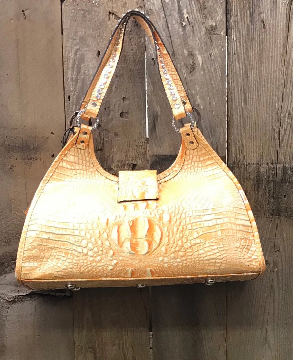 Glitter Orange Croc Leather With Swarovski Crystals