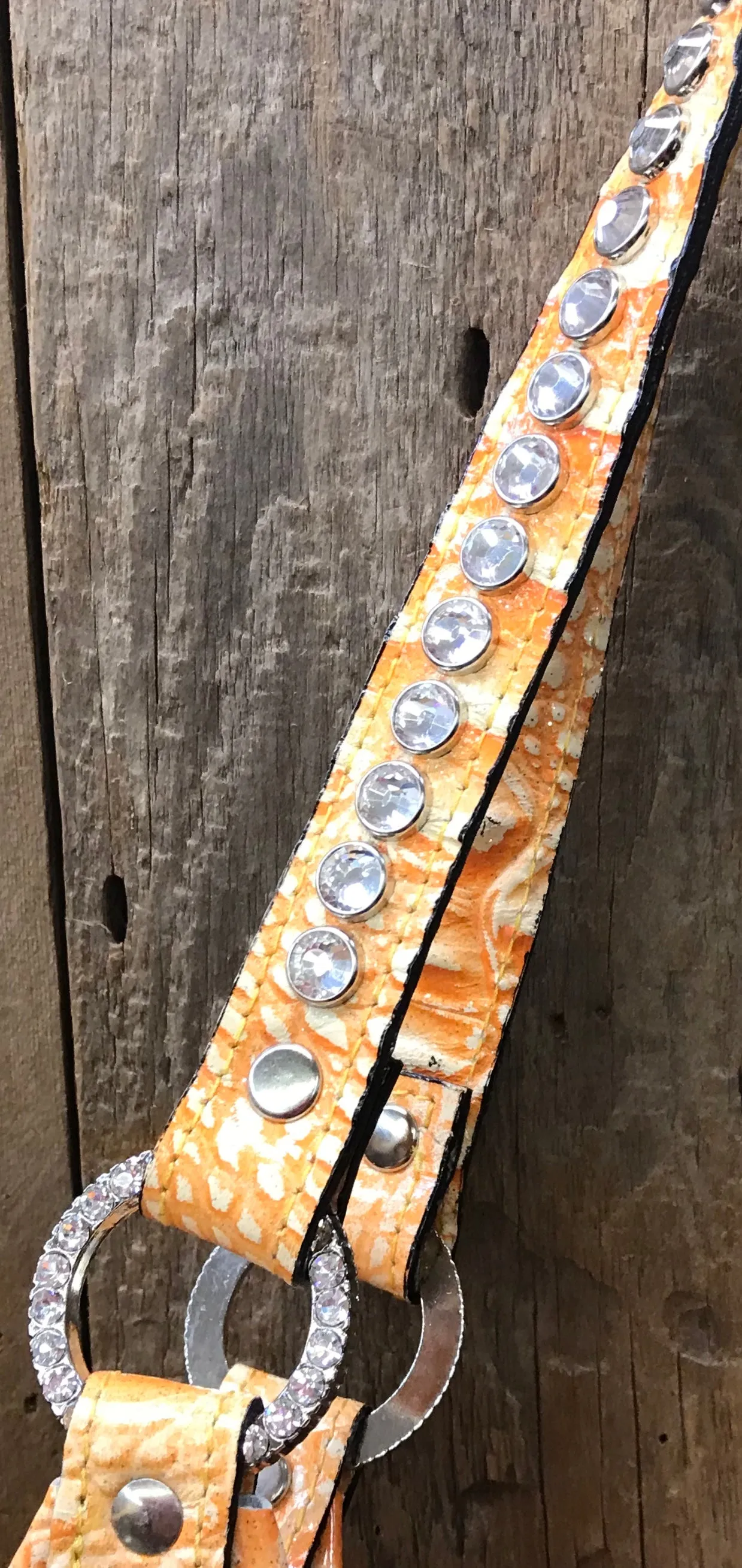 Glitter Orange Croc Leather With Swarovski Crystals