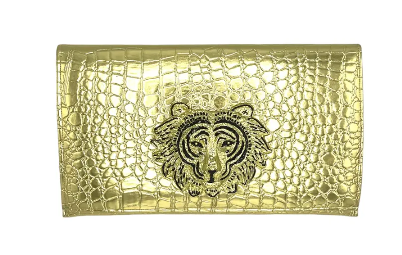 Gloria Gold Crocodile Clutch