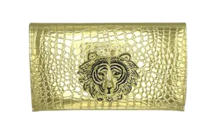 Gloria Gold Crocodile Clutch