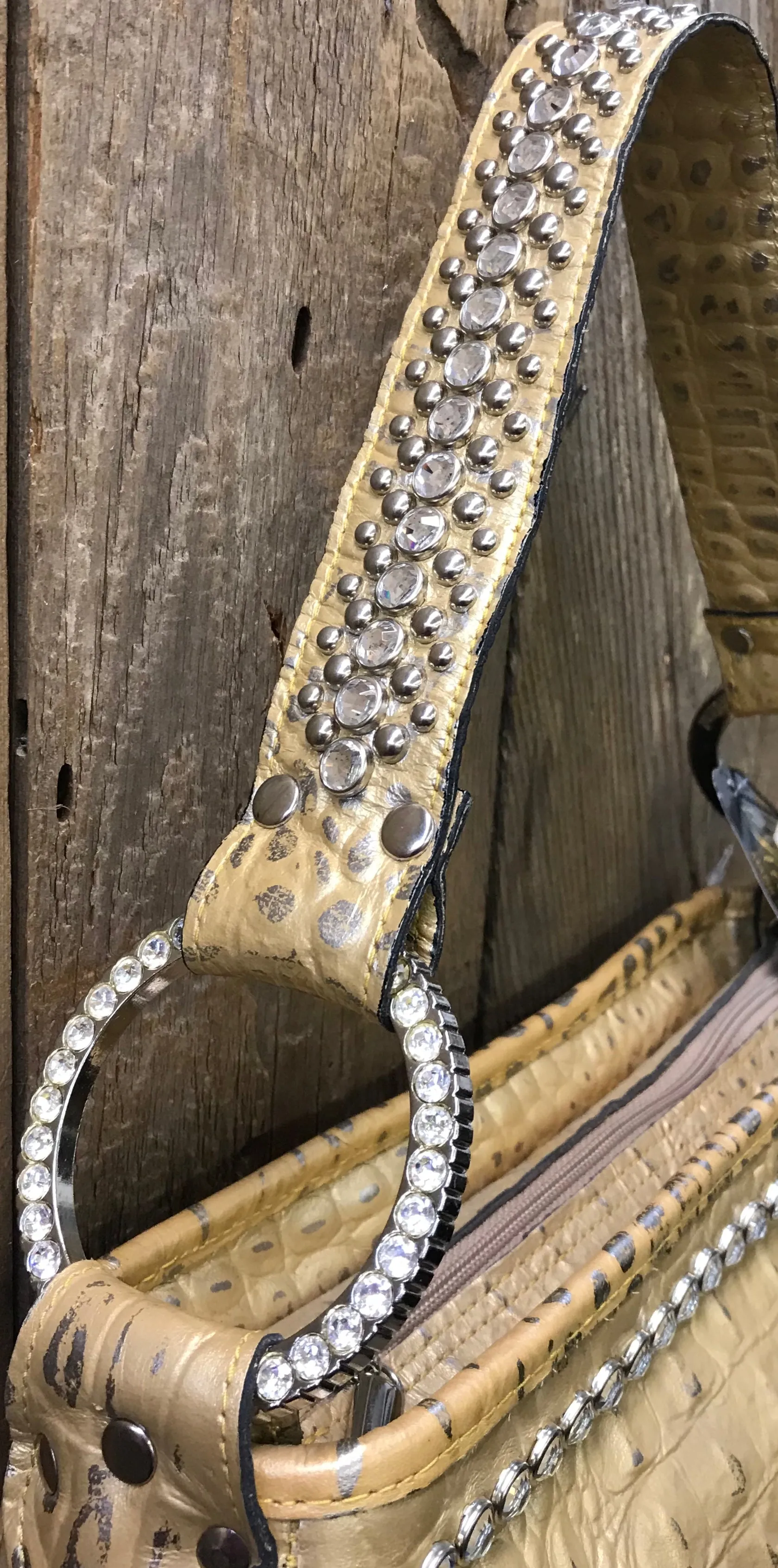 Gold Croc Leather With Three Crown Handbag