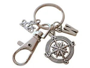 Good Luck on the Path Ahead of You Compass Charm Keychain with 2025 Charm & Clasp, Graduation Gift Keychain