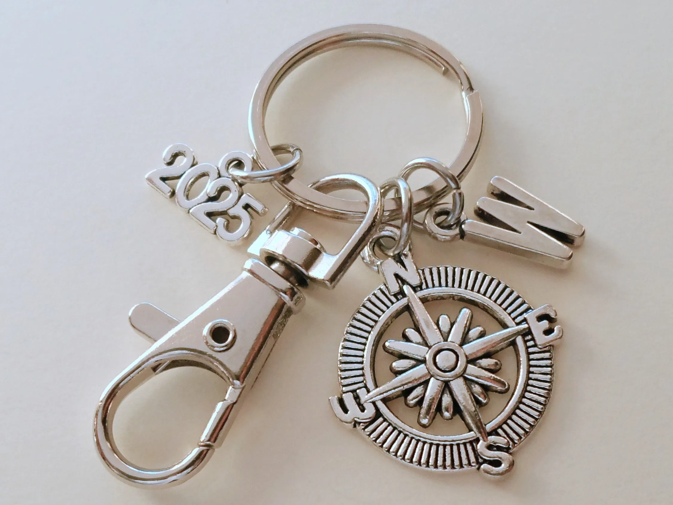 Good Luck on the Path Ahead of You Compass Charm Keychain with 2025 Charm & Clasp, Graduation Gift Keychain