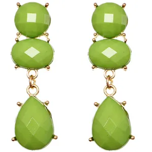 Green Elegant Faceted Teardrop Post Earrings