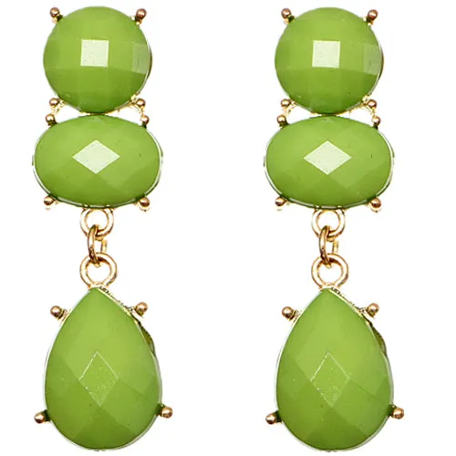 Green Elegant Faceted Teardrop Post Earrings