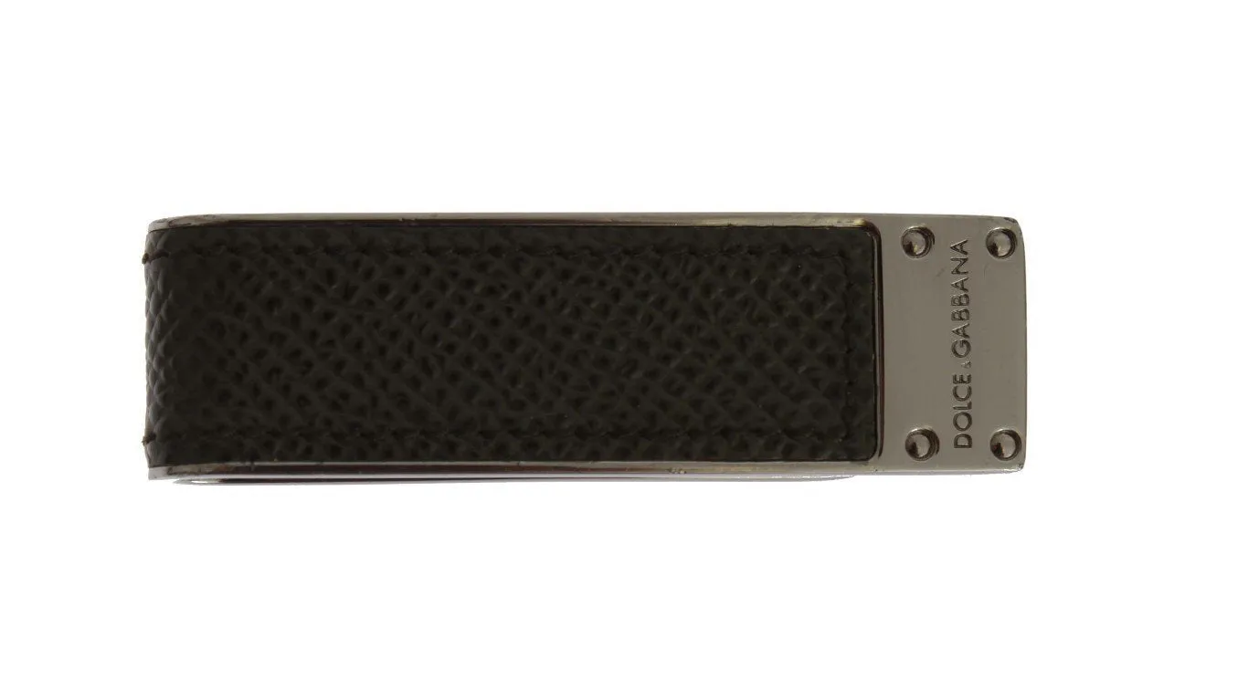 Green Leather Silver Brass Money Clip