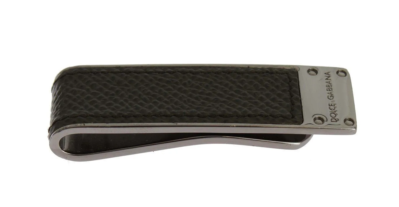 Green Leather Silver Brass Money Clip
