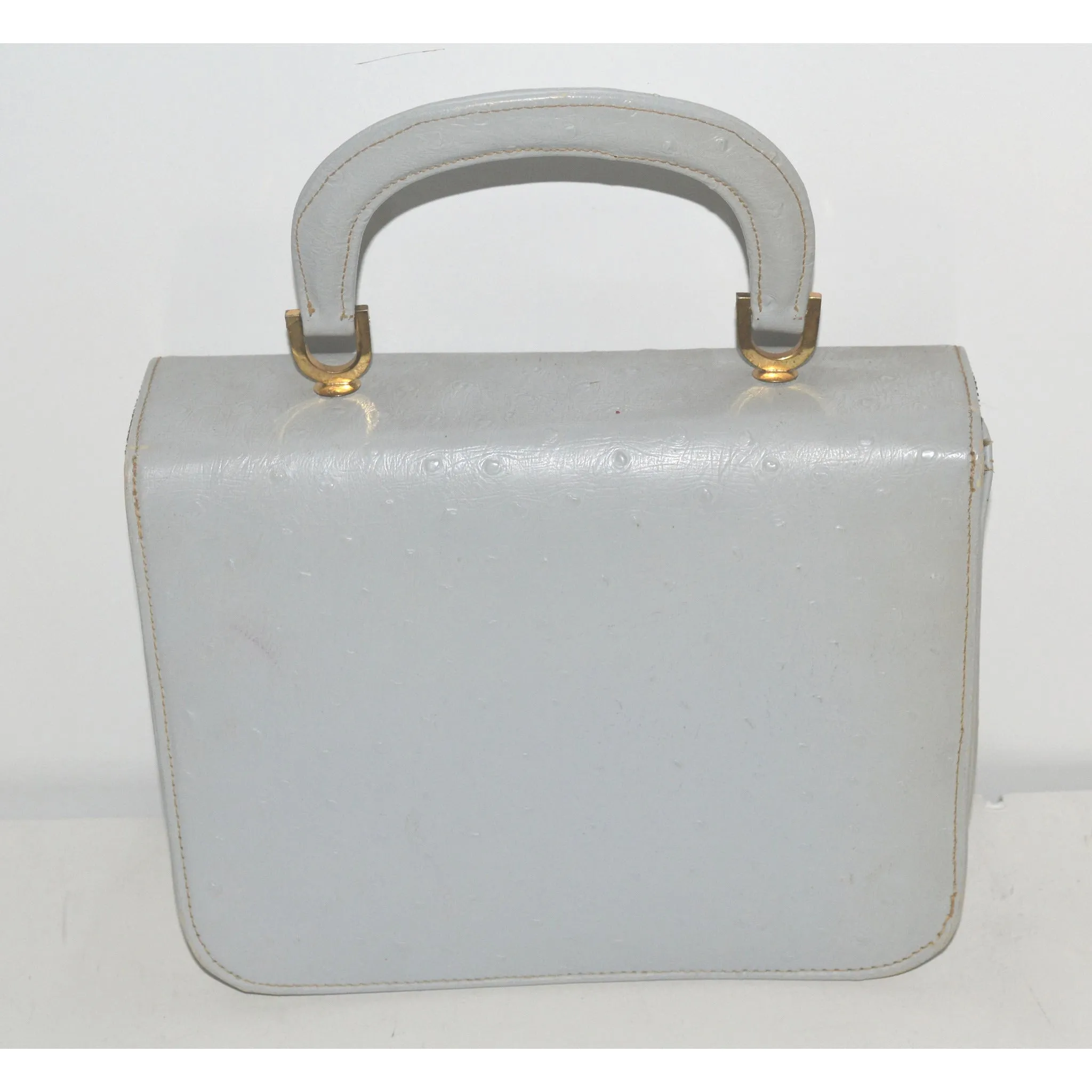 Grey Faux Ostrich Handbag By Meyers