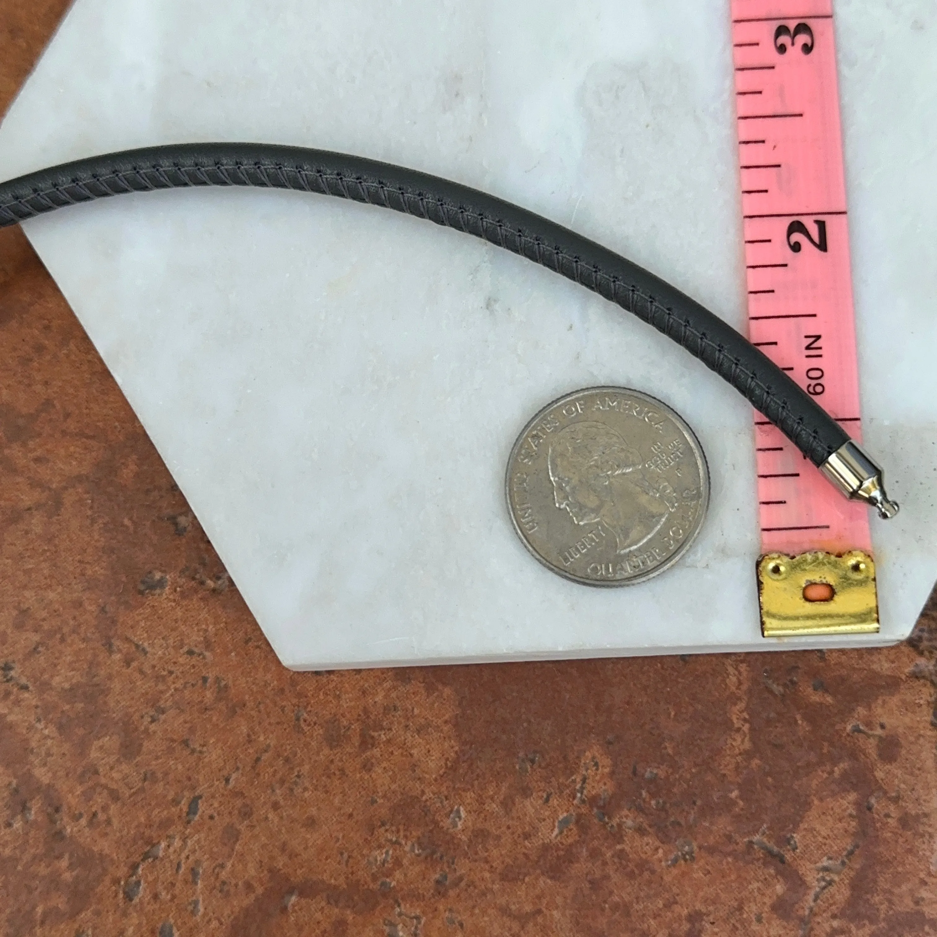 Grey Stitched Leather   Stainless Steel 5mm Swap Necklace