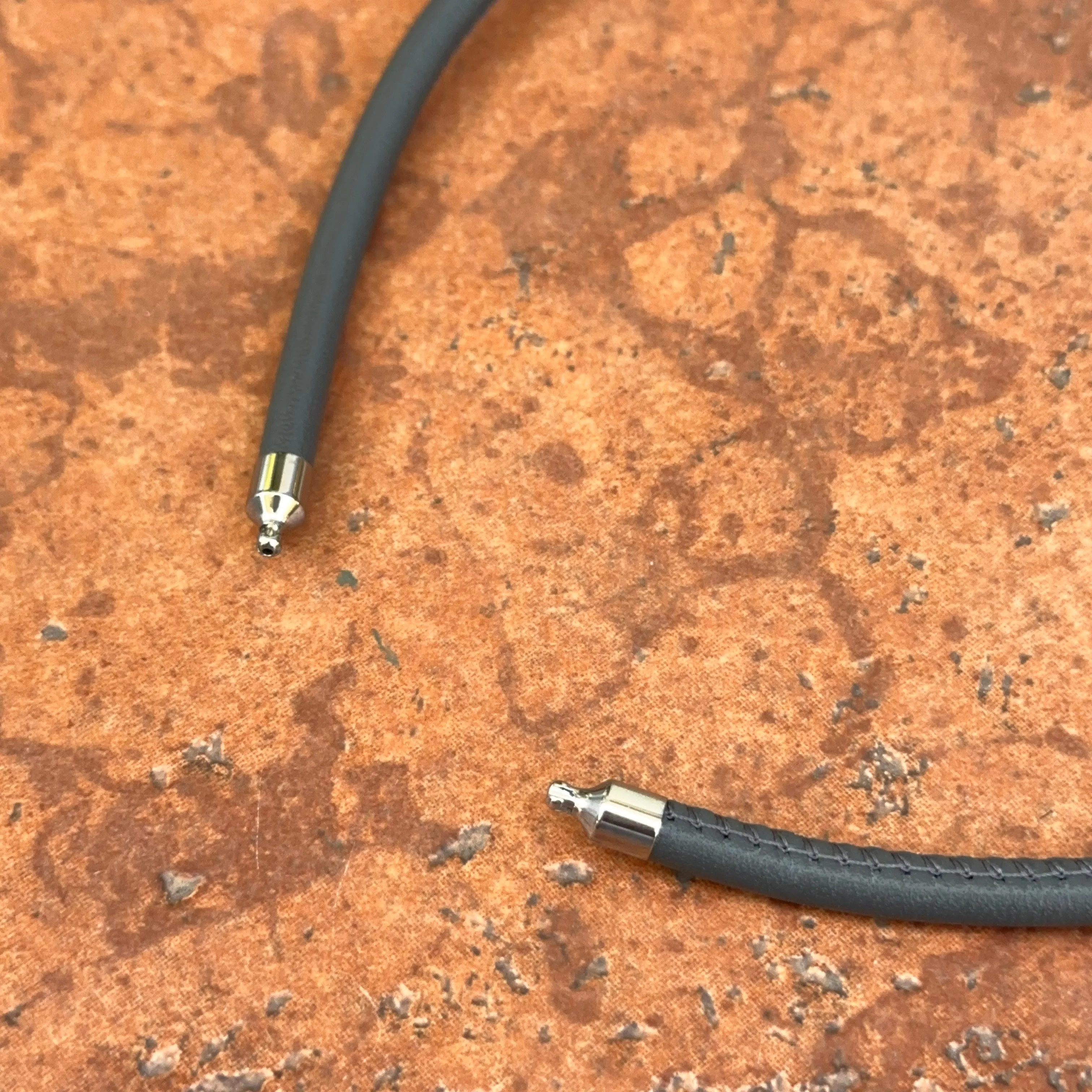 Grey Stitched Leather   Stainless Steel 5mm Swap Necklace