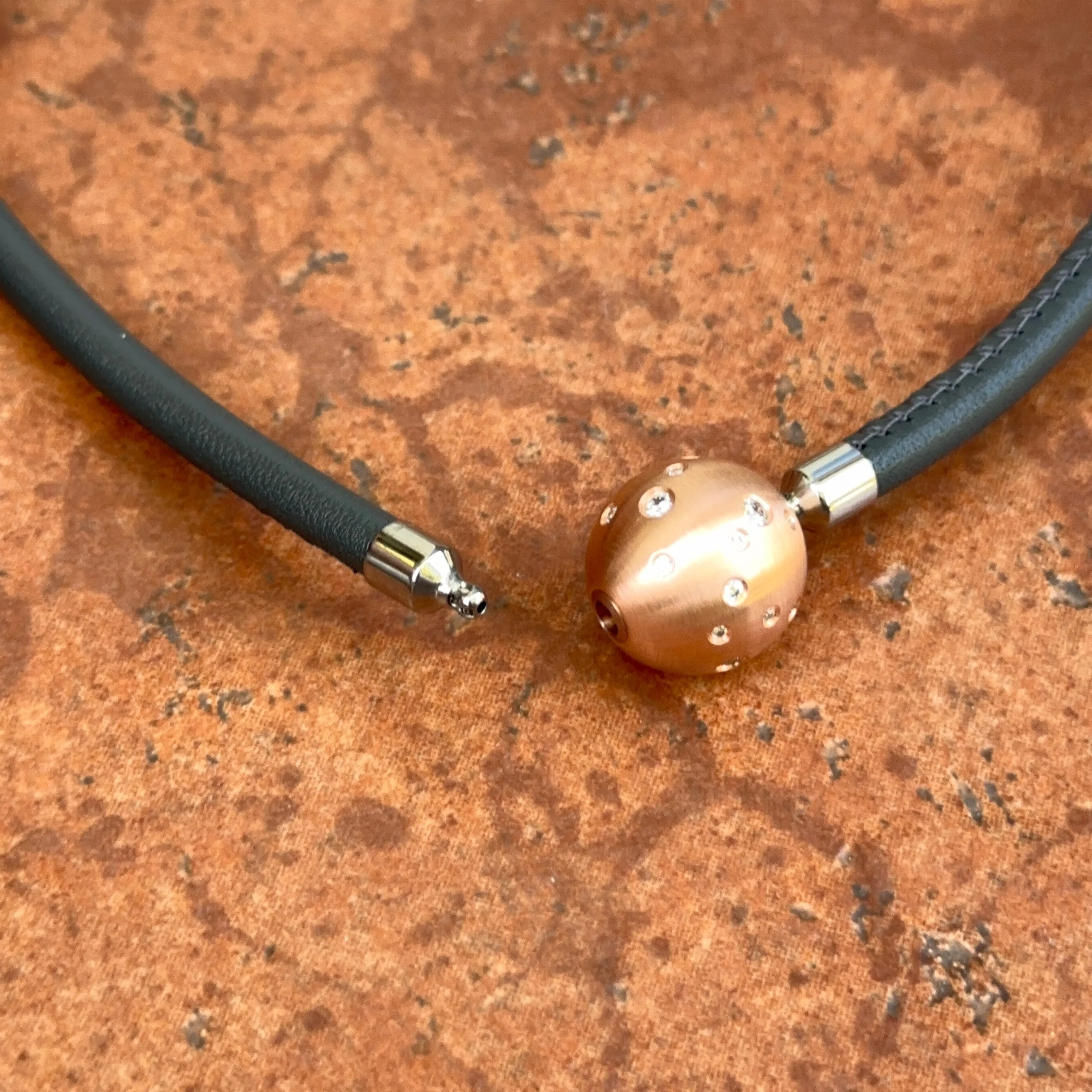 Grey Stitched Leather   Stainless Steel 5mm Swap Necklace