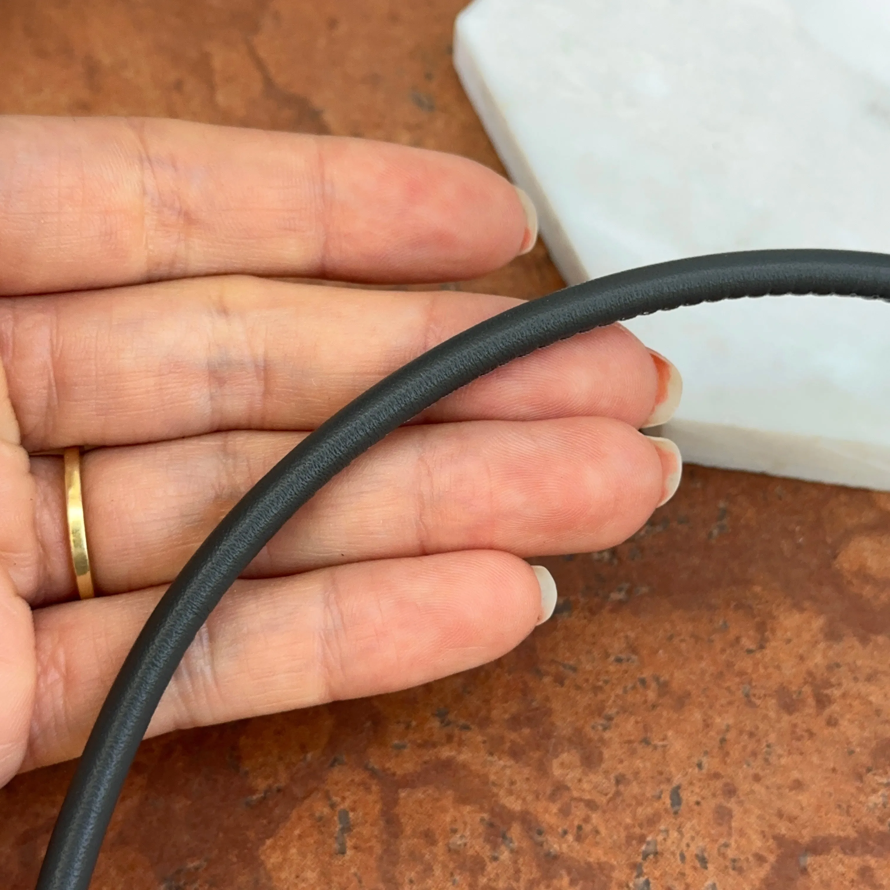 Grey Stitched Leather   Stainless Steel 5mm Swap Necklace