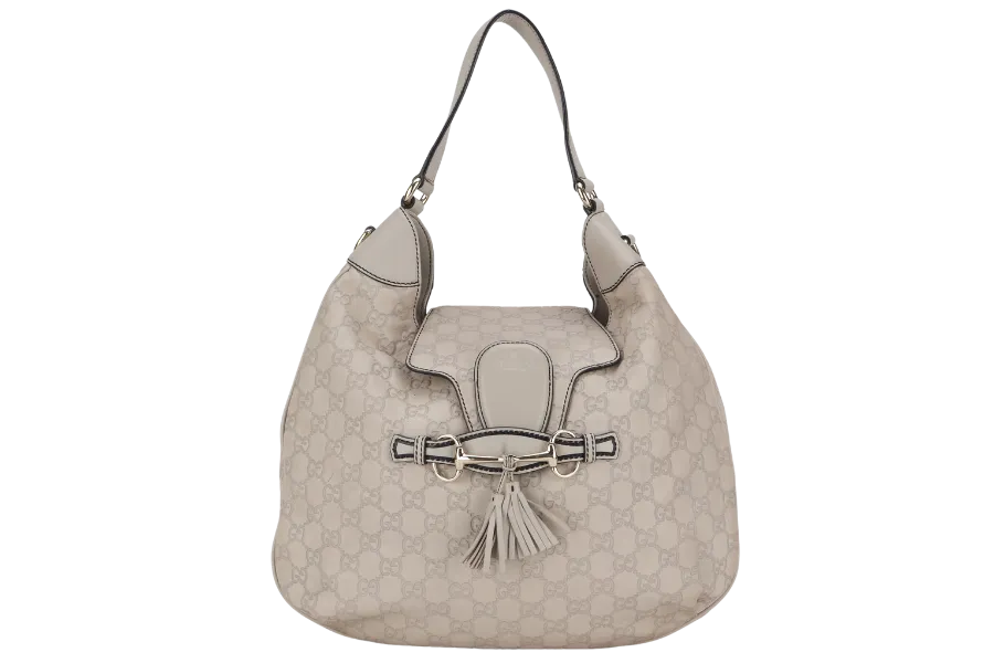 GUCCI 322226 002123 EMILY HOBO WHITE GUCCISSIMA LEATHER GOLD HARDWARE WITH CHAIN STRAP