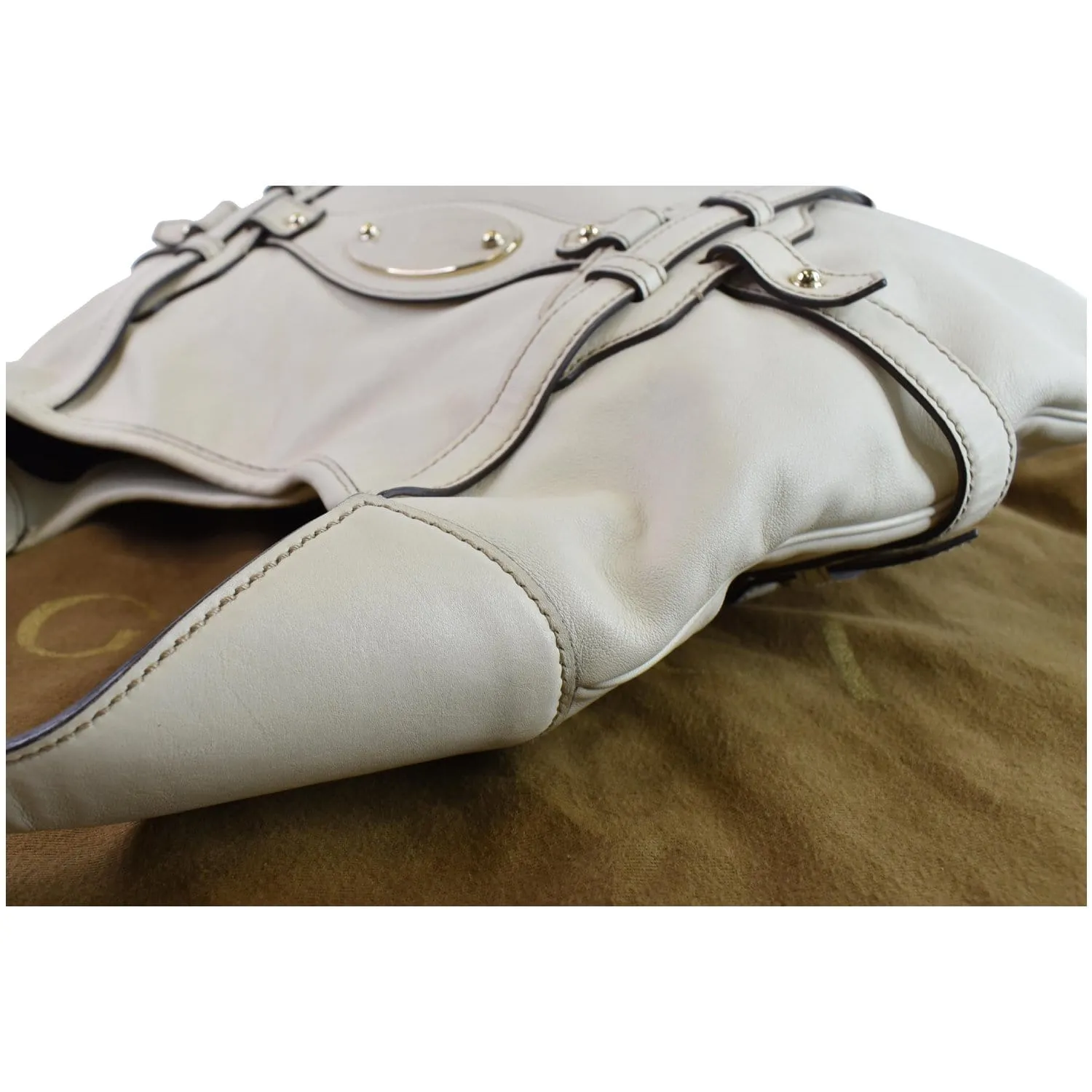 GUCCI 85th Anniversary Horsebit Leather Hobo Bag White 163804