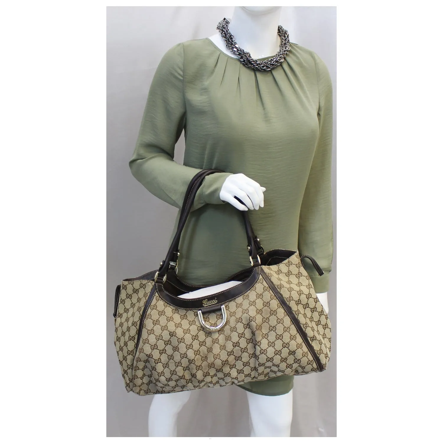 GUCCI Abbey D Ring GG Canvas Large Hobo Bag 189835